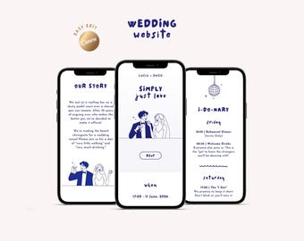 Simply Just Love Canva Wedding Website Template | Illustrated Hand-drawn Couple | Blond bride | Instant RSVP