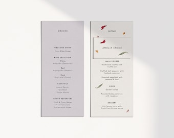 Floral Wedding Menu + Place Card Template | Canva Editable | Forever Bloom