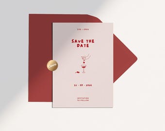 Save the Date Wedding Template | Illustrated Hand-drawn | Cherry Cocktail