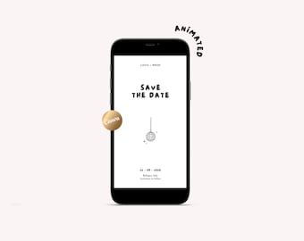 Invito animato "Save the Date", palla da discoteca / Modello Canva illustrato e disegnato a mano