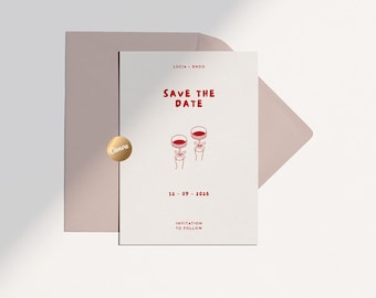 Save the Date Wedding Template | Illustrated Hand-drawn |  Ribbon Cocktails