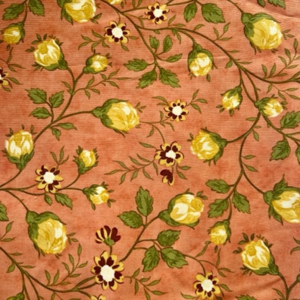 BUTTERCREAM and FIGS Yellow Roses on Apricot by Joanna Figueroa of Fig Tree & Company for Moda By the Half Yard - Rare Find!