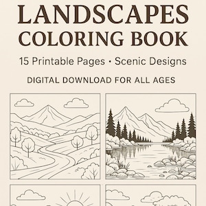 Landscapes Coloring Book PDF – 15 Printable Scenic Pages | Digital Download for Relaxation and Creativity