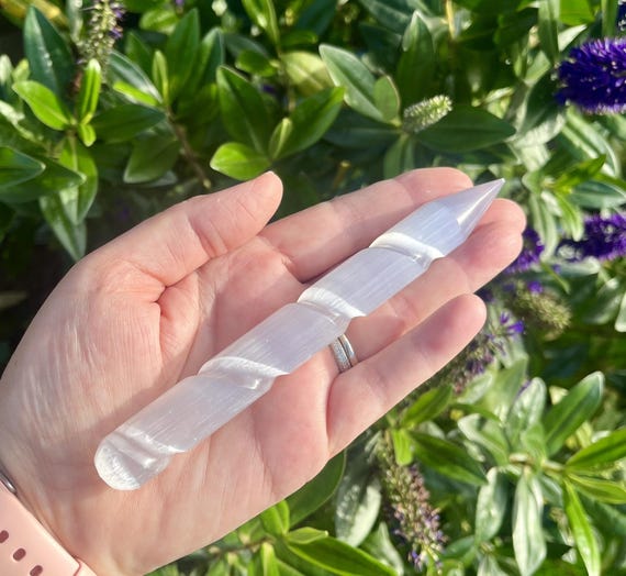 Spiral Selenite Wand (6 Inch) – Aura Cleansing Crystal Wand • Energy Clearing • Spiritual Healing Tool