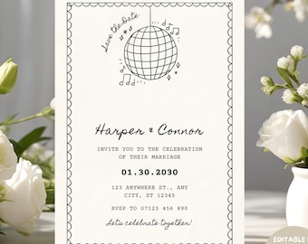 Disco Ball Save the Date Template | Editable Wedding Invitation (Digital Download)