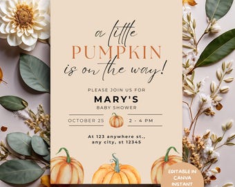 Pumpkin Baby Shower Invitation | Autumn Canva Template (Digital Download)