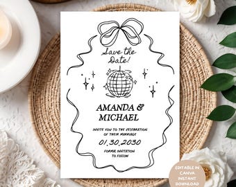 Disco Ball Save the Date Invitation Template | Editable Canva Design (Digital Download)
