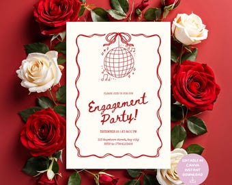 Disco Engagement Party Invitation Template | Editable Canva Design (Digital Download)