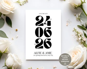 Save the Date Wedding Invitation Template | Simple Classy Editable Canva Design | Customisable Printable Announcement | Digital Download