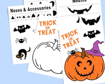 Printable Jack O Lantern Craft | DIY Pumpkin Faces Coloring Pages | Halloween Kids Activity PDF
