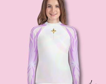 Rumi Inspired YOUTH Costume Top - Kpop Demon Hunter markings, Warm Cosplay, Kids Athletic Rash Guard