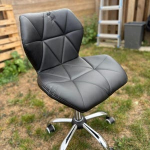 Black Faux Leather Office Chair with Wheels & Chrome Base – Modern Home Desk Chair