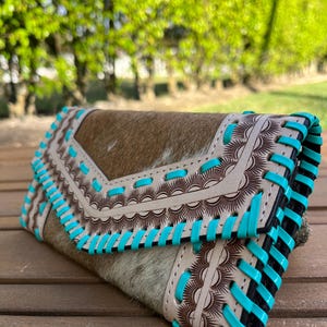 Blue Stich Cowhide Leather Clutch image 4