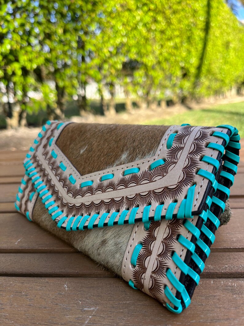 Blue Stich Cowhide Leather Clutch image 4