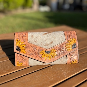 Yellow Sunflower tooled Clutch