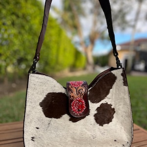 Cowhide Crossbody Bag, Tooled Leather & Hair-on Hide