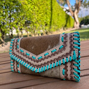 Blue Stich Cowhide Leather Clutch image 3