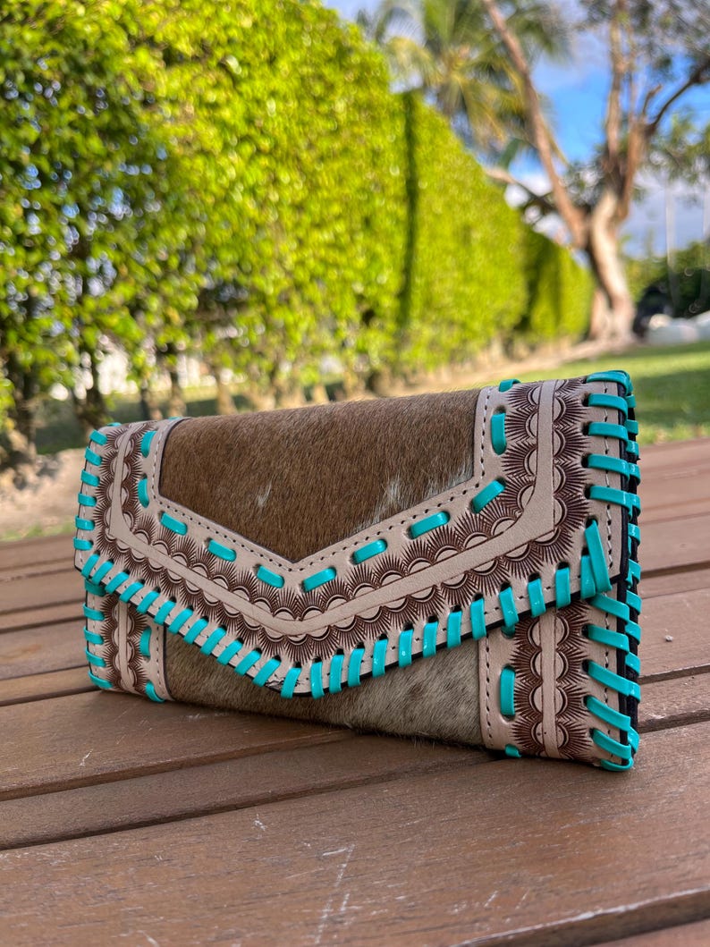 Blue Stich Cowhide Leather Clutch image 3
