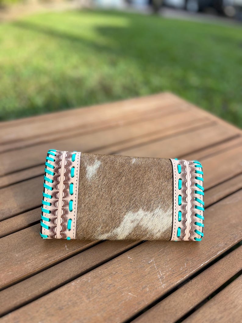 Blue Stich Cowhide Leather Clutch image 7