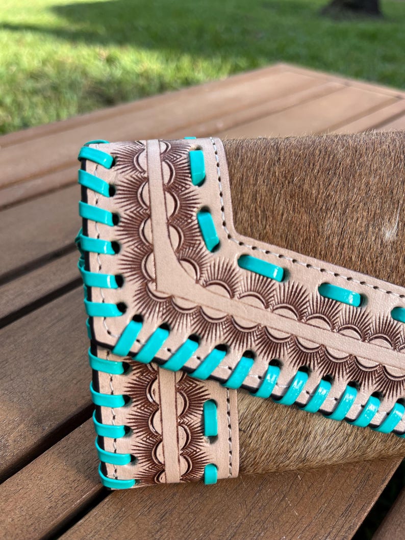 Blue Stich Cowhide Leather Clutch image 5