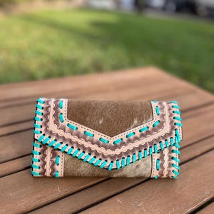 Blue Stich Cowhide Leather Clutch image 1