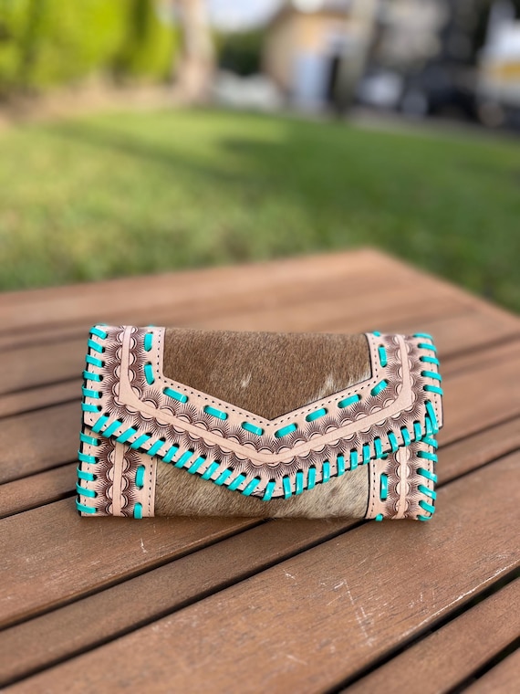 Blue Stich Cowhide Leather Clutch