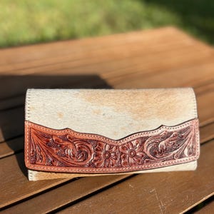 Customer Favorite Handmade Tooled Leather Cowhide Clutch / Wallet