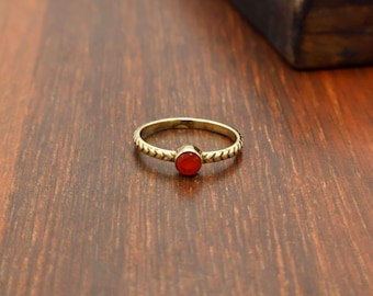 Braided Red Carnelian Ring, Dainty Minimalist Design, Textured Stacking Ring