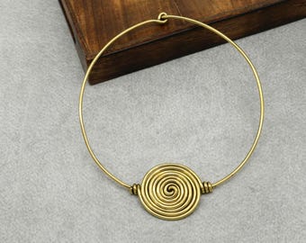 Chunky Brass Spiral Choker Necklace – Brutalist Gothic Jewelry