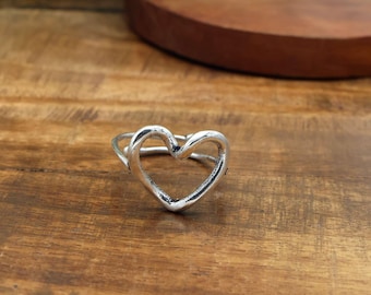 Minimalist Silver Heart Adjustable Open Ring