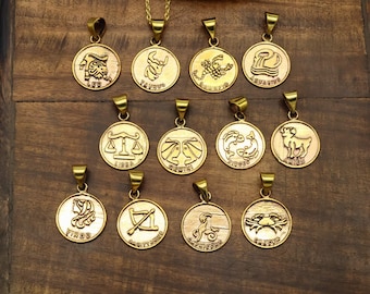 Gold Zodiac Sign Pendant Necklace – Engraved Astrology Charm Jewelry