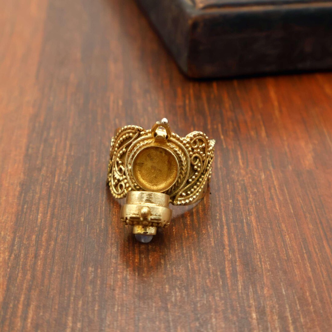 Indian Script Ring Antique Temple Ring With Moonstone, Traditional Indian Statement ...