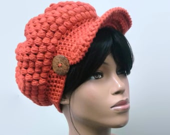 PATTERN ONLY Crochet Puff Stitch Beanie/Newsboy Hat with optional brim and button