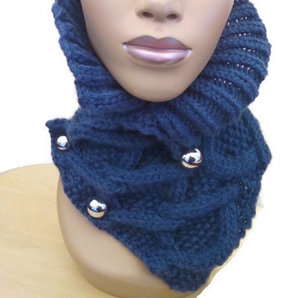 PATTERN ONLY High Collar Cabled Neck warmer/Scarf with buttons Pattern Instant download pdf pattern