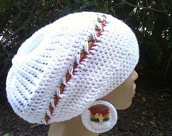 PATTERN ONLY Instant Download Unique Loom Knit Hand Knit and Crochet slouch Hat with optional drawstring/earrings and flower not included