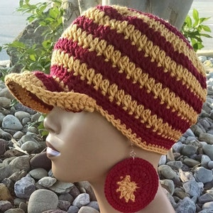 Easy Unisex Fitted Cap/ Beanie/ Skully cap Pattern with optional Brim included/ Crochet earrings not included in pattern