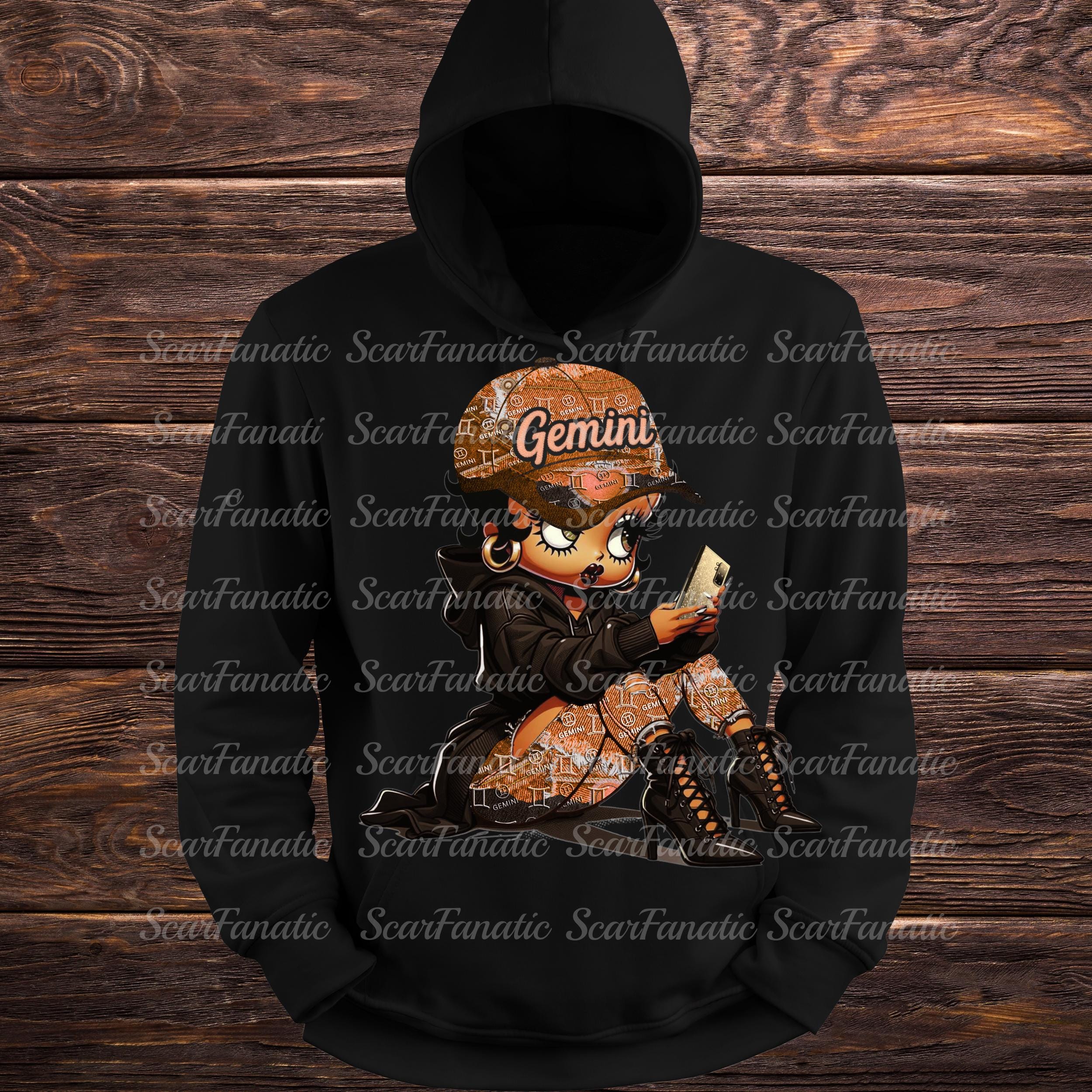 Gemini Betty Boop on Black Hoodie Small to 3XL, Multiple Color