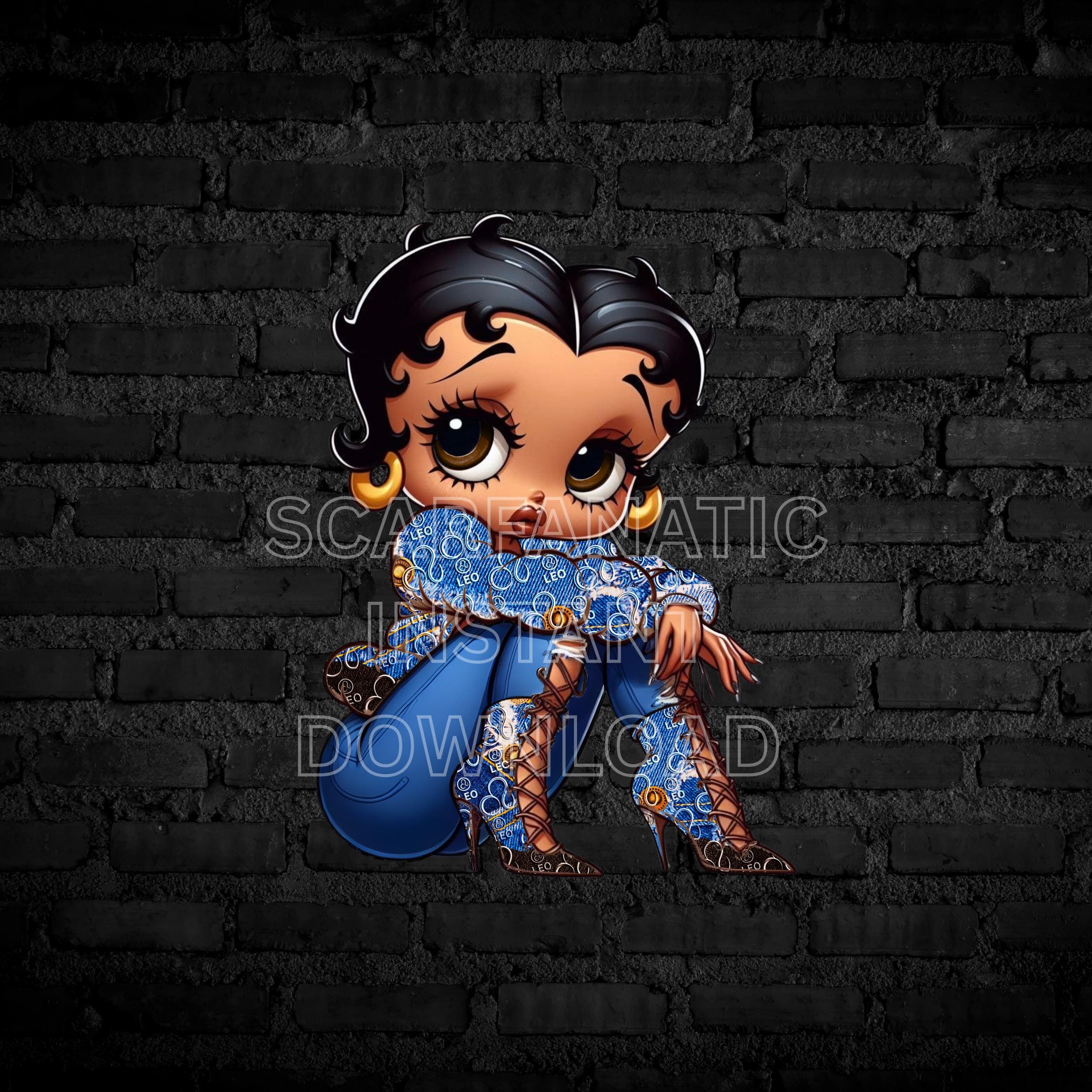Leo Betty Boop in Denim Blue and Brown Jacket, Blue Jeans, and