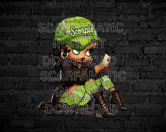 Black Betty Boop in Lime Green denim Scorpio hat, Green Scorpio jeans, Brown hoodie, brown heels, Instant Download PNG, not a physical item