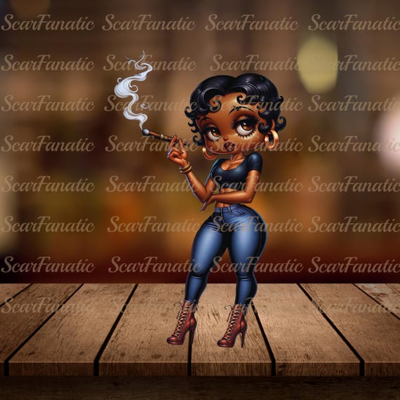Black Betty Boop Smoking Cigar, jeans, high heel boots, gold earrings,  Sublimation, PNG, DTF, high resolution, African American bundle