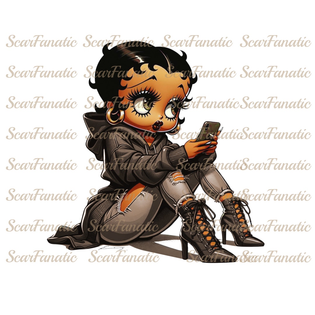 Black Betty Boop in Taupe Tan Jute Hoodie, Ripped Jeans, High