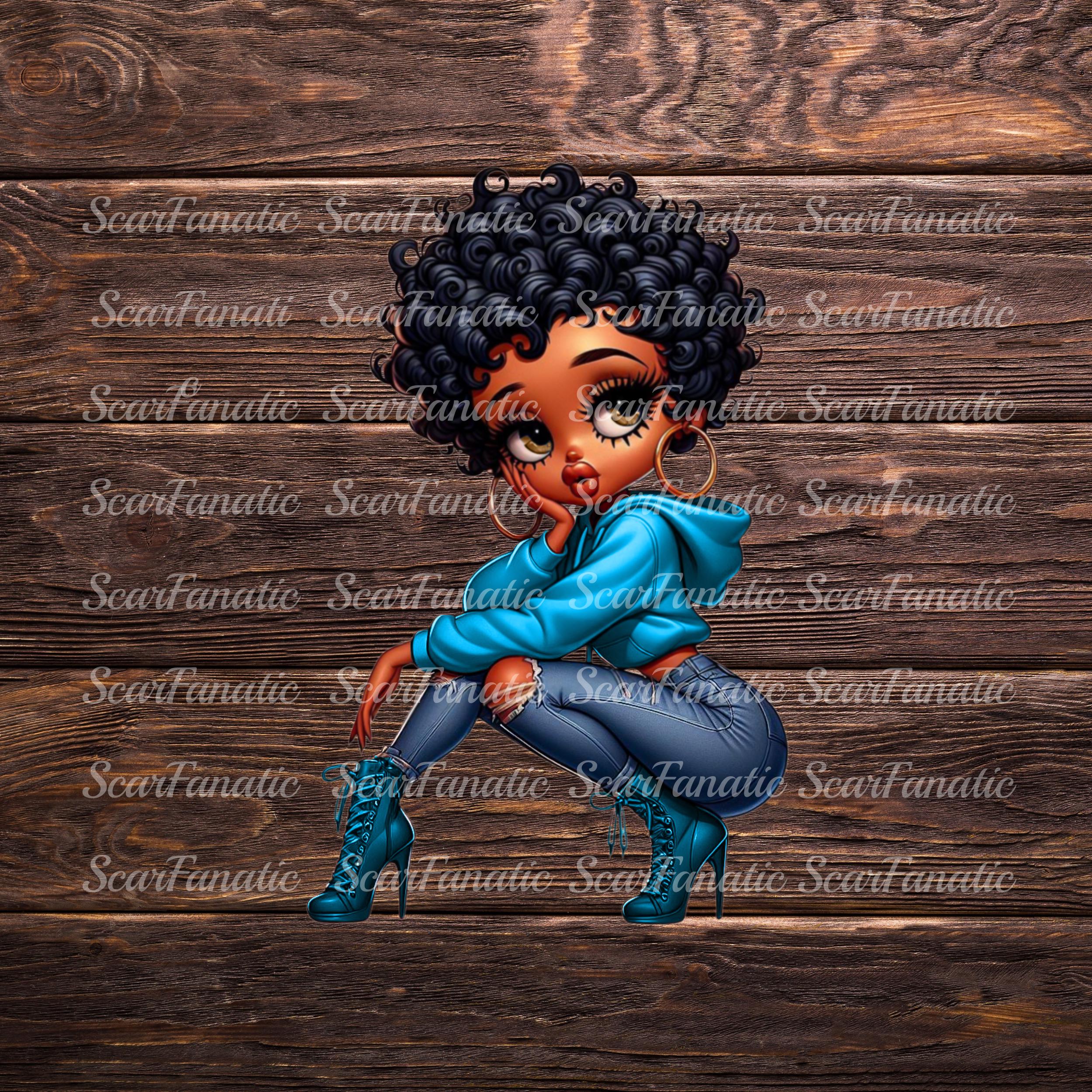 Black Betty Boop in Powder Blue Cropped Hoodie, Ripped Jeans, High Heel  Boots, Sublimation, PNG, DTF, High Resolution, African American - Etsy
