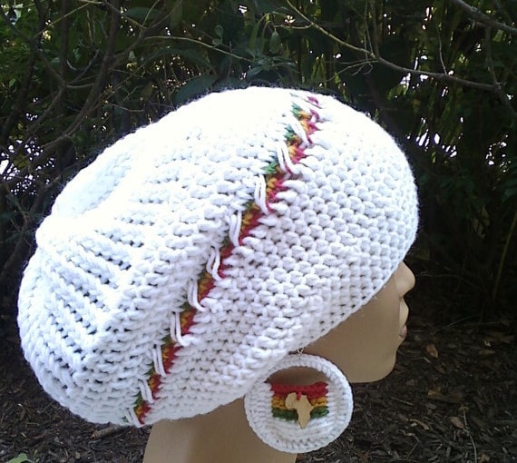 PATTERN ONLY Instant Download Unique Loom Knit Hand Knit and Crochet slouch Hat with optional drawstring/earrings and flower not included