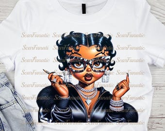 Betty Boop con chándal blanco y negro, gafas de mármol, joyas llamativas, moda, atrevida, segura de sí misma, camiseta hasta talla 3XL