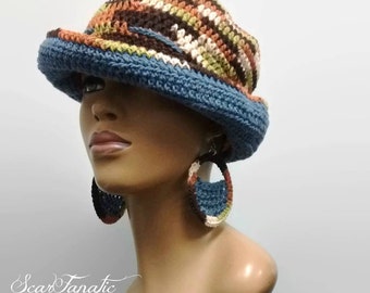 PATTERN ONLY Easy Crochet Sun Hat/ Cloche/ Sailor Hat/ Fedora/ Cow Girl Hat matching earrings and carry all bag not included in pattern