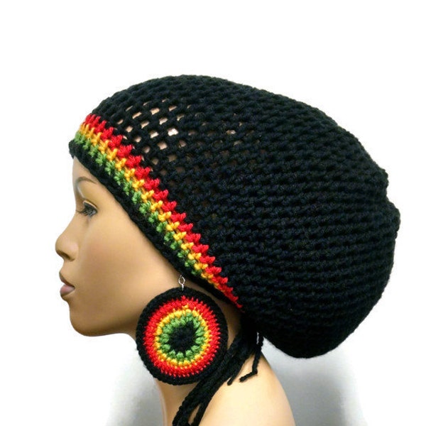 Instant Download Crochet Pattern adjustable Slouch hat/Dreadlock hat/Tam with drawstring with FREE flower clip pattern