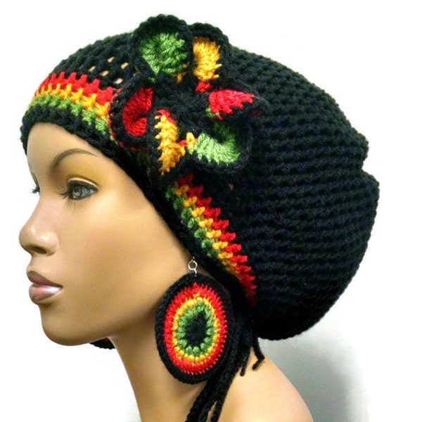 PATTERN ONLY Crochet Circle Earring Pattern Rasta Colors/ hat pattern sold separately/ Flower is included with hat pattern purchase only