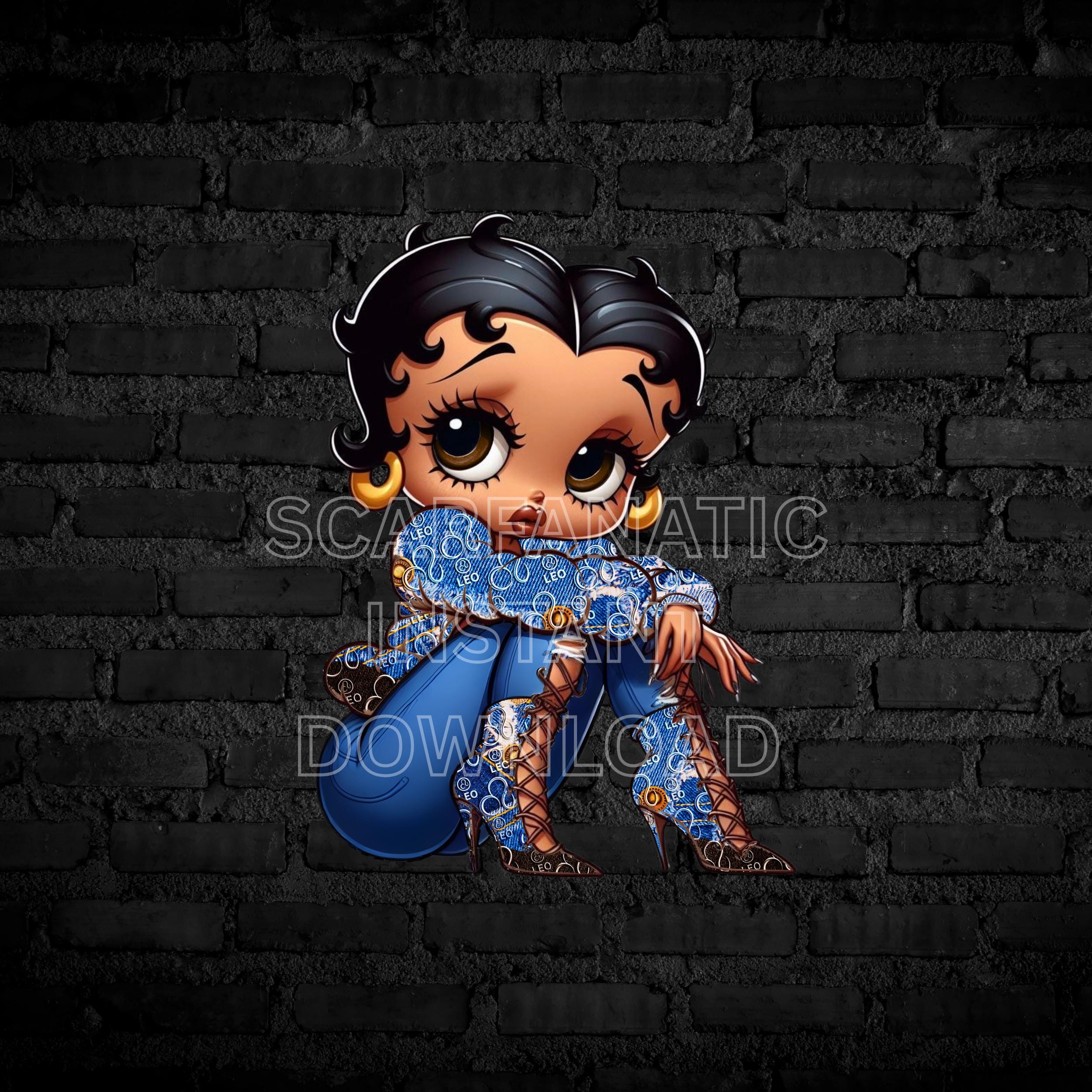 Leo Betty Boop in Denim Blue and Brown Jacket, Blue Jeans, and