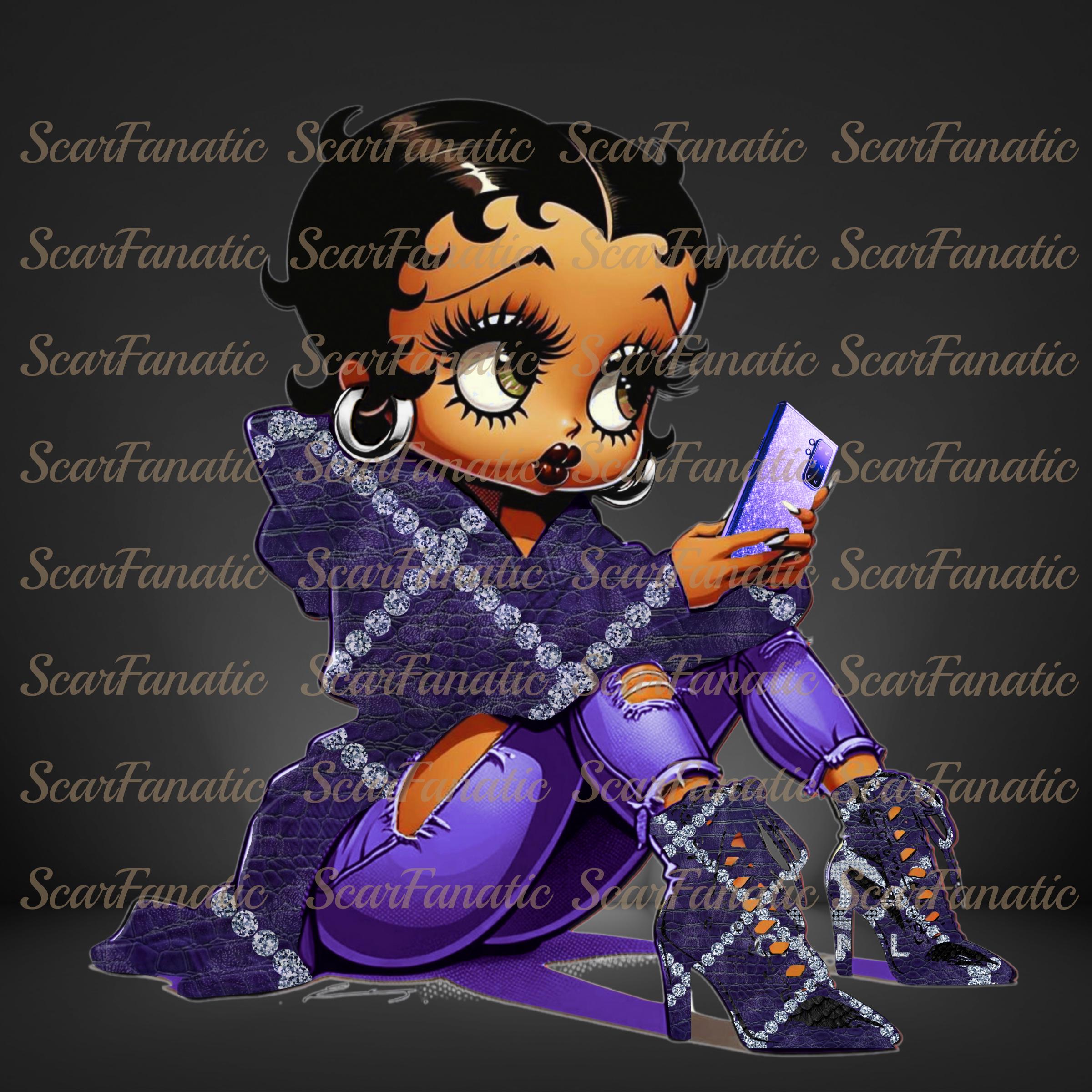 Black Betty Boop in Purple Snakeskin Hoodie, Purple Ripped Jeans