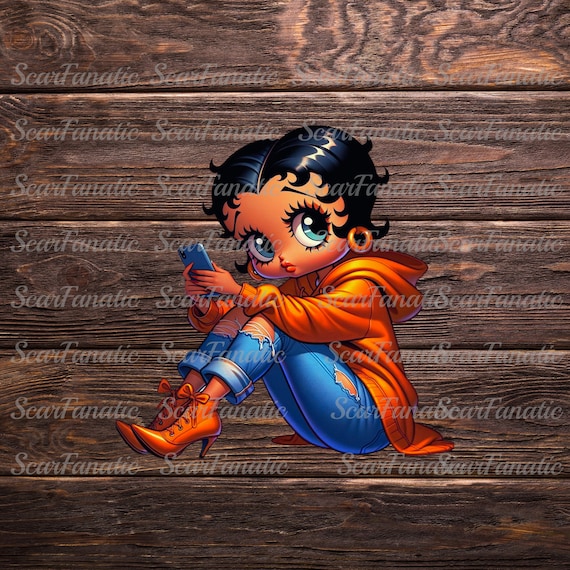 Betty Boop in Orange Hoodie, Ripped Jeans, High Heel Boots